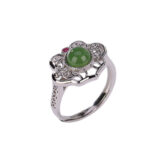 Buddha Stones 925 Sterling Silver Natural Hetian Cyan Jade Hollow Design Luck Ring Earrings Set Bracelet Necklaces & Pendants BS 6
