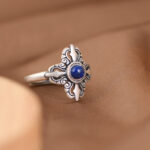 Buddha Stones Tibet 925 Sterling Silver Natural Lazurite Positive Adjustable Ring Ring BS 3