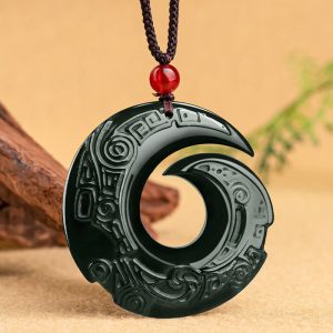Buddha Stones One's Luck Improves Design Patern Natural Hetian Cyan Jade Success Necklace Pendant Necklaces & Pendants BS Hetian Cyan Jade(Success♥Healing)