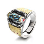 Buddha Stones Tibetan Nine-Eye Dzi Bead Wealth Blessings Rotatable Ring Ring BS 4