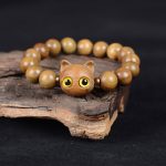 Buddha Stones Ebony Wood Green Sandalwood Red Sandalwood Lovely Cat Balance Bracelet Bracelet BS 4