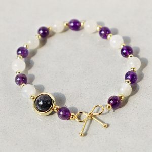Buddha Stones Amethyst Cat Eye Black Rutilated Quartz Spiritual Bead Bracelet Bracelet BS Amethyst&Cat Eye