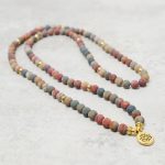 Buddha Stones 108 Mala Beads Picasso Jasper Stone Courage Energy Bracelet Mala Bracelet BS 3