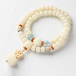 Buddha Stones Tibetan White Jade Bodhi Lotus Blessing Bracelet Bracelet BS 8