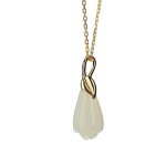 Buddha Stones 925 Sterling Silver Plated Gold Natural Hetian Jade Magnolia Flower Abundance Necklace Pendant Necklaces & Pendants BS 7