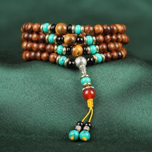 Buddha Stones 108 Beads Rosewood Tiger Eye Mala Healing Bracelet Mala Bracelet BS 8mm*108