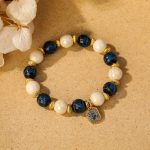 Buddha Stones Tibetan Zakiram Goddess of Wealth Charm Liuli Glass Incense Ash Porcelain Bead Protection Bracelet Bracelet BS Beige Porcelain Blue Liuli Glass Bead