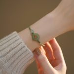 Buddha Stones Lotus Jade Peace Buckle Bead Luck Happiness Charm String Bracelet Bracelet BS 7