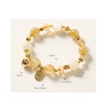 Buddha Stones 14K Gold Plated Golden Rutilated Quartz Wealth Bell Lucky Fortune Charm Bracelet