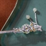 Buddha Stones 925 Sterling Silver Hetian White Jade Flower Blessing Hairpin Decorations BS 9