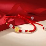 Buddha Stones Handmade 925 Sterling Silver Peach Blossom Cherry Sakura Chalcedony Bead Luck Red Rope Bracelet Bracelet BS 1
