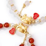 Buddha Stones Year Of The Dragon Natural Red Agate Pink Crystal Black Onyx Dumpling Luck Fu Character Bracelet Bracelet BS 17