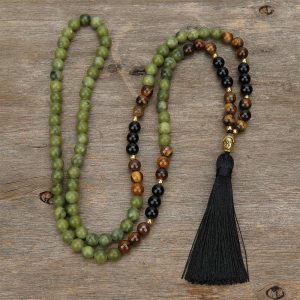 Buddha Stones Tibetan Green Jasper Protection Mala Bracelet Mala Bracelet BS 8mm