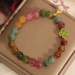 Buddha Stones Colorful Tourmaline Four Leaf Clover Flower Wisdom Bracelet Bracelet BS 3