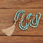 Buddha Stones 108 Mala Beads Turquoise Picture Jasper Wisdom Tassel Bracelet Mala Bracelet BS Turquoise&Picture Jasper