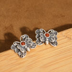 Buddha Stones 925 Sterling Silver Red Agate Butterfly Self-acceptance Ring Earrings Set Bracelet Necklaces & Pendants BS 12
