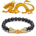 Buddha Stones White Turquoise Lava Rock Dragon Blessing Beaded Bracelet Bracelet BS Lava Rock&Gold