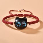 Buddha Stones Ebony Wood Cat Head Pattern Peace King Kong Knot Braided Bracelet Bracelet BS 3