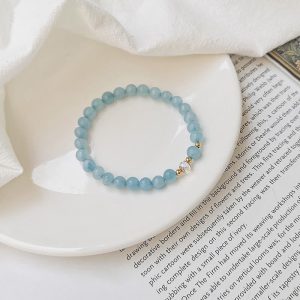 Buddha Stones 14K Gold Plated Copper Aquamarine White Crystal White Agate Blue Crystal Healing Bracelet 1