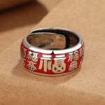 Buddha Stones Fu Character Design Fortune Luck Copper Adjustable Ring Bracelet BS 10mm(Size Adjustable)