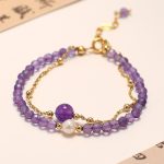 Buddha Stones 14K Gold Plated Amethyst Crystal Healing Double Layer Chain Bracelet Bracelet BS Amethyst(Inner Peace♥Healing)