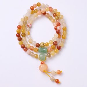Buddha Stones Natural Golden Silk Jade Pumpkin Charm Wealth Luck Triple Wrap Bracelet Bracelet BS Golden Silk Jade(Ward off evil spirits♥Wealth)
