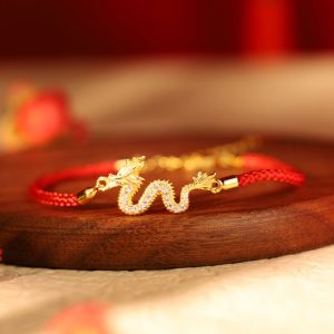 Buddha Stones 925 Sterling Silver Year Of The Dragon Auspicious Golden Dragon Luck Red Rope Chain Bracelet (Extra 30% Off | USE CODE: FS30) Bracelet BS Dragon Red Rope Bracelet(Wrist Circumference 14-18cm)
