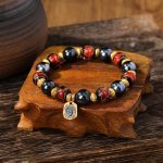 Buddha Stones Tibetan Zakiram Goddess of Wealth Liuli Glass Incense Ash Porcelain Bead Luck Bracelet (Extra 30% Off | USE CODE: FS30) Bracelet BS Blue Red Liuli Glass Bead 14mm