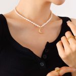 Buddha Stones Pearl Crescent Moon Calm Necklace Pendant Necklaces & Pendants BS 4
