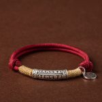 Buddha Stones 999 Sterling Silver Tibet Handmade Om Mani Padme Hum Fu Character TopRank Character Luck Braided Bracelet Bracelet BS Silver Om Mani Padme Hum Red Rope(Wrist Circumference 15-19cm)