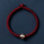 Buddha Stones 925 Sterling Silver Tibet Handmade Om Mani Padme Hum Luck Protection King Kong Knot Braided Bracelet Bracelet BS Simple Version Dark Red 18cm