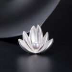 Buddha Stones 925 Sterling Silver Lotus Flower Pearl New Beginning Brooch Brooch BS 7