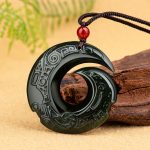 Buddha Stones One's Luck Improves Design Patern Natural Hetian Cyan Jade Success Necklace Pendant Necklaces & Pendants BS 3