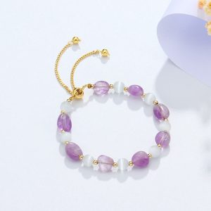 Buddha Stones Amethyst Pink Crystal Black Rutilated Quartz Spiritual Awareness Bracelet Bracelet BS Amethyst(Inner Peace♥Healing)