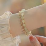Buddha Stones 14K Gold Plated 2 Layers Hetian Jade Bead Luck Prosperity Bracelet Bracelet BS 2