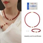 Buddha Stones 925 Sterling Silver Natural Cinnabar Pearl Blessing Necklace Pendant Bracelet Earrings Jewelry Set Bracelet Necklaces & Pendants BS 7