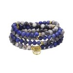 Buddha Stones Lazurite Picasso Jasper Amazonite Rhodonite Apatite Positive Lotus Prayer Bead Bracelet Mala Bracelet BS 4