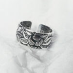 Buddha Stones 999 Sterling Silver Lotus Symbol Heart Sutra Protection Ring Ring BS 999 Sterling Silver