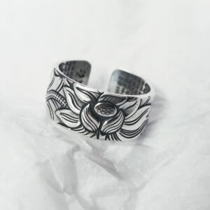 Buddha Stones 999 Sterling Silver Lotus Symbol Heart Sutra Protection Ring Ring BS 999 Sterling Silver