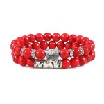 Buddha Stones 2Pcs Natural Crystal Agate Buddha Protection Bracelet Bracelet BS Red Turquoise