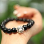 Buddha Stones 925 Sterling Silver Black Onyx Bead Character Engraved Protection Bracelet Bracelet BS 4