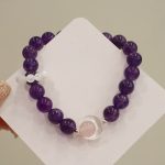 Buddha Stones 925 Sterling Silver Natural Amethyst Aquamarine Pink Crystal Cat's Eye Healing Crescent Moon Bracelet Bracelet BS 5