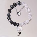 Buddha Stones Silver Sheen Obsidian Crackle Clear Quartz Black Rutilated Quartz Yin Yang Lotus Protection Bracelet Bracelet BS Silver Sheen Obsidian&Crackle Clear Quartz(Wrist Circumference 14-16cm)