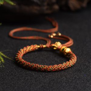 Buddha Stones Tibetan Handmade Luck Prayer Wheel Bead Charm Weave Colorful String Bracelet Bracelet BS Red&Green(Wrist Circumference 14-19cm)