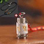 Buddha Stones Tibet Om Mani Padme Hum Shurangama Mantra Titanium Steel Wisdom Amulet Necklace Pendant Necklaces & Pendants BS 1.4*2.4cm Silver Black String