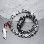 Buddha Stones Black Rutilated Quartz Ebony Wood White Crystal Success Couple Bracelet Bracelet BS 2