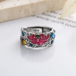 Buddha Stones 925 Sterling Silver Koi Fish Lotus Flower Prosperity Ring 3