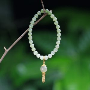 Buddha Stones 925 Sterling Silver Hetian Jade Beaded Wealth Charm Bracelet Bracelet BS Hetian Jade(Prosperity♥Abundance)
