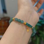 Buddha Stones 925 Sterling Silver Plated Gold Natural Green Jade Bamboo Charm Luck Bracelet Bracelet BS 3