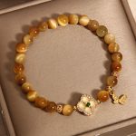 Buddha Stones Tiger Eye Four Leaf Clover Butterfly Protection Bracelet Bracelet BS 1